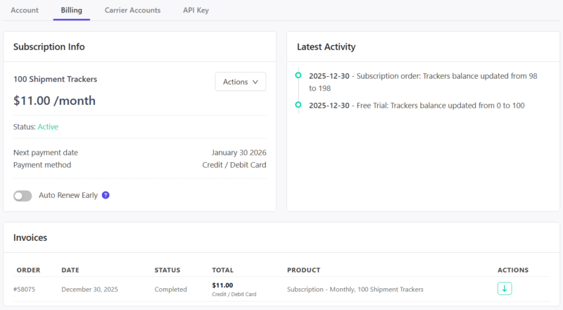 Billing - TrackShip Docs