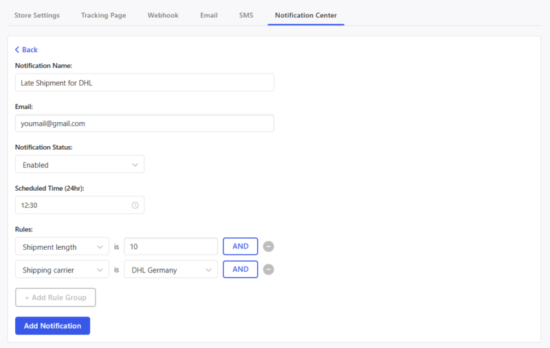 Notification Center - TrackShip Docs